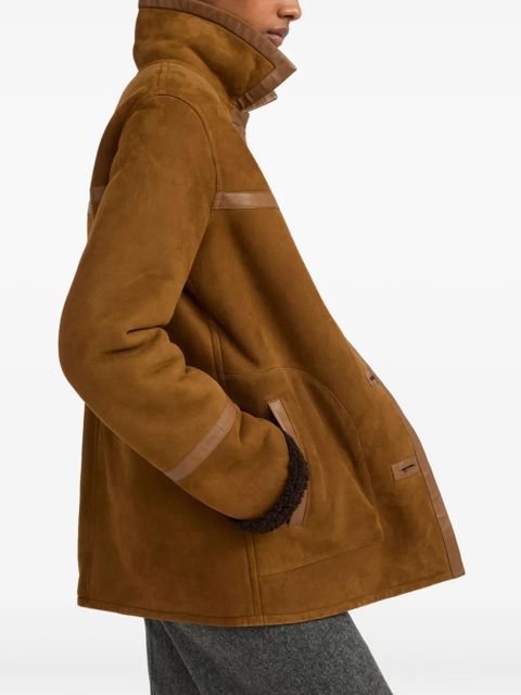 Yves Salomon leather-trimmed coat - Brown