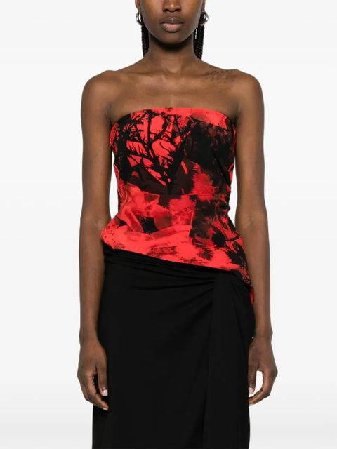 Alexander McQueen strapless floral top - Red