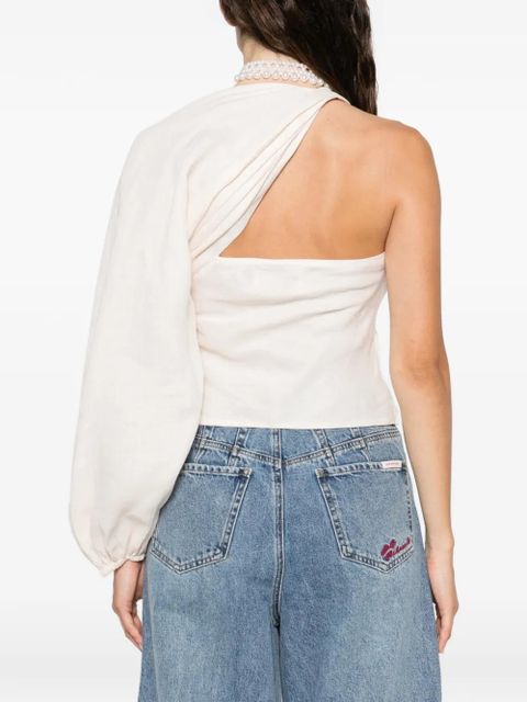 Self-Portrait draped-sleeve top - Neutrals