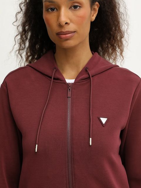 Guess bluza OLYMPE damska kolor bordowy z kapturem gładka V4YQ06 KCAY2