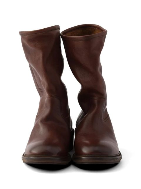 Prada Vintage-effect leather boots - Brown