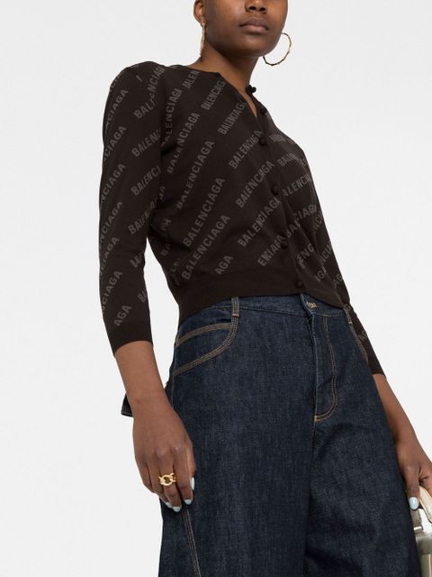 Balenciaga logo-print cropped cardigan - Brown