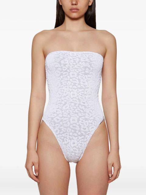 Bond-eye Fane leopard-print strapless swimsuit - White