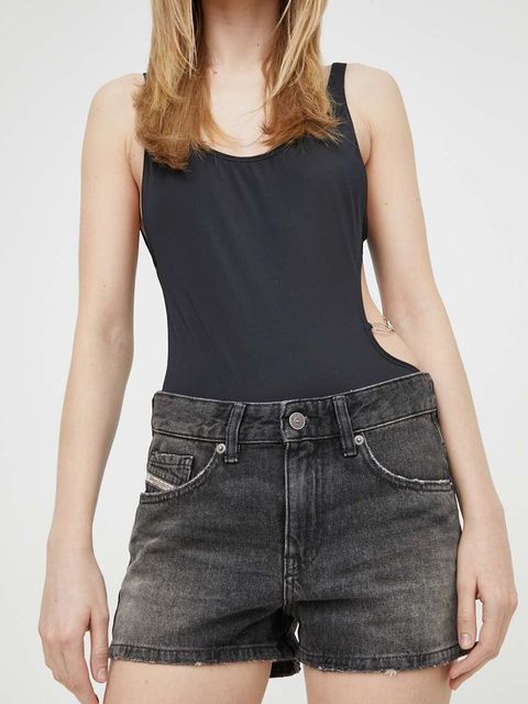 Diesel szorty jeansowe DE-YUBA CALZONCINI damskie kolor szary gładkie high waist