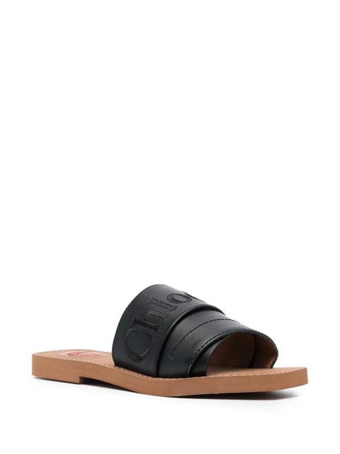 Chloé logo-embroidered leather sandals - Black - zdjęcie produktu nr 2