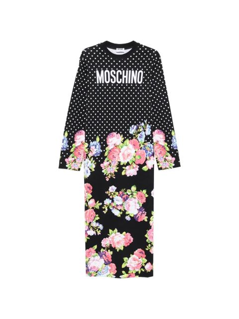 Moschino polka-dot floral-print midi dress - Black - zdjęcie produktu nr 1