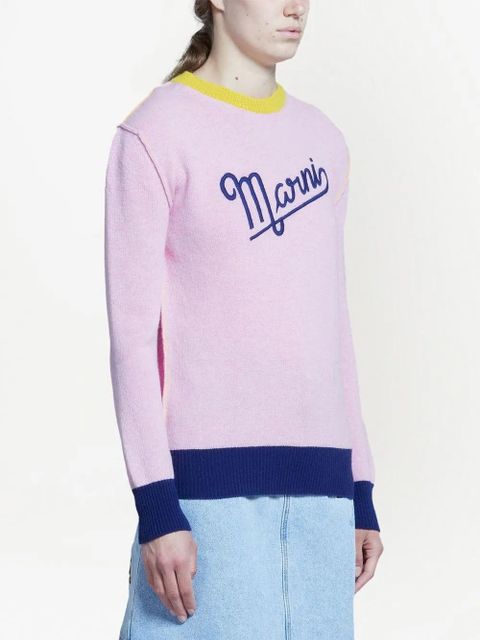 Marni embroidered-logo contrast-trim jumper - Pink