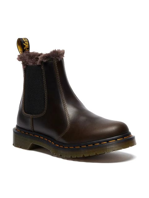 Dr. Martens sztyblety skórzane 2976 Leonore damskie kolor brązowy na platformie lekko ocieplone DM41415020