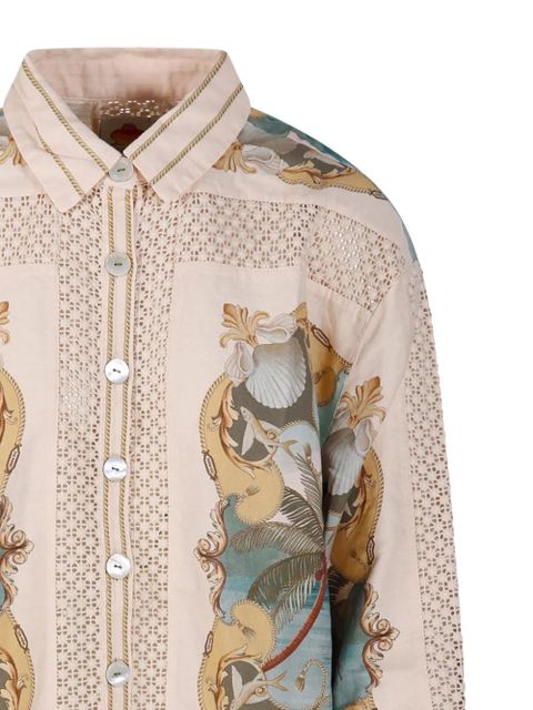 FARM Rio graphic-print crochet-panel shirt - Neutrals