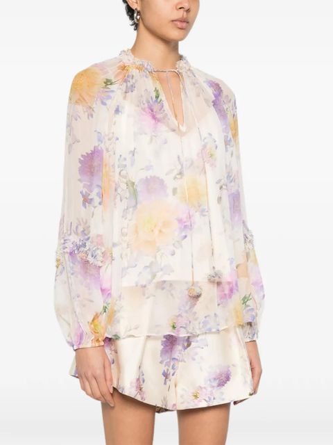 ZIMMERMANN Luna ruffled floral blouse - Neutrals