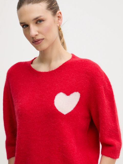 OUI sweter z dodatkiem alpaki damski kolor czerwony 95988