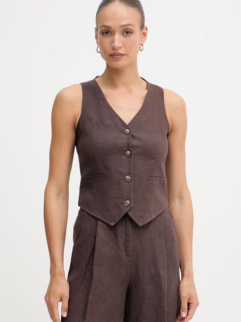 United Colors of Benetton kamizelka jednorzędowa damska lniana - zdjęcie produktu nr 1