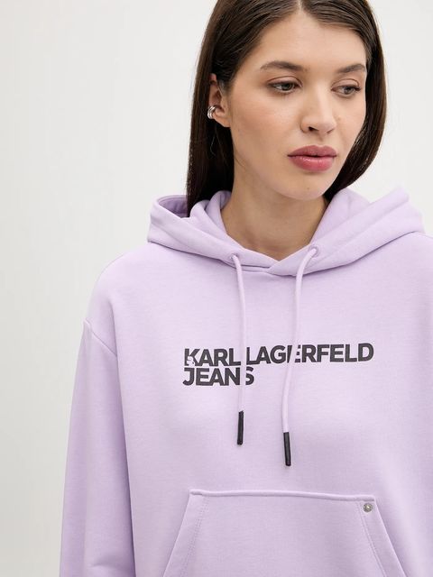 Karl Lagerfeld Jeans bluza damska kolor fioletowy z kapturem z nadrukiem A2W20053