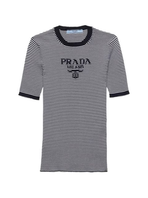 Prada striped silk crew-neck sweater - Blue - zdjęcie produktu nr 1