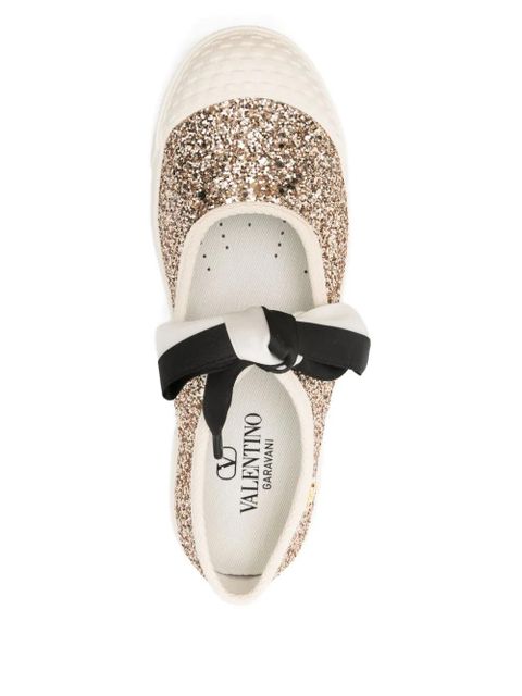 Valentino Garavani glittered bow-detail ballet flats - Gold