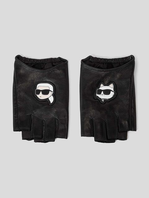 Karl Lagerfeld mitenki skórzane damskie kolor czarny - zdjęcie produktu nr 1