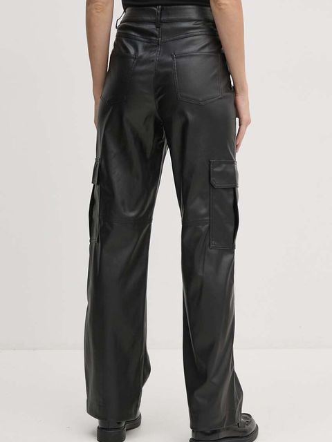 Sisley spodnie damskie kolor czarny proste high waist 45FSLF05N