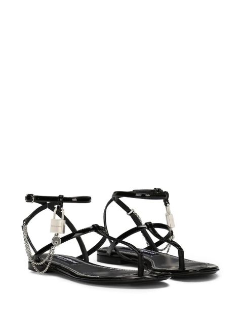 Dolce & Gabbana padlock patent-leather flat sandals - Black - zdjęcie produktu nr 2