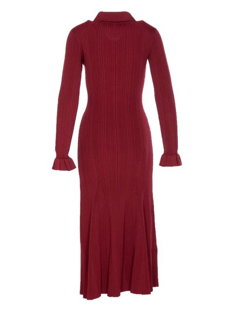 Self-Portrait ribbed button-front dress - Red - zdjęcie produktu nr 2