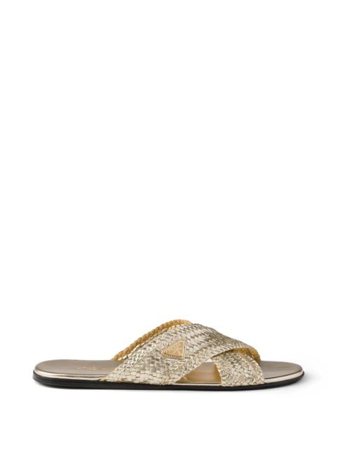 Prada woven leather crisscross slides - Gold - zdjęcie produktu nr 1