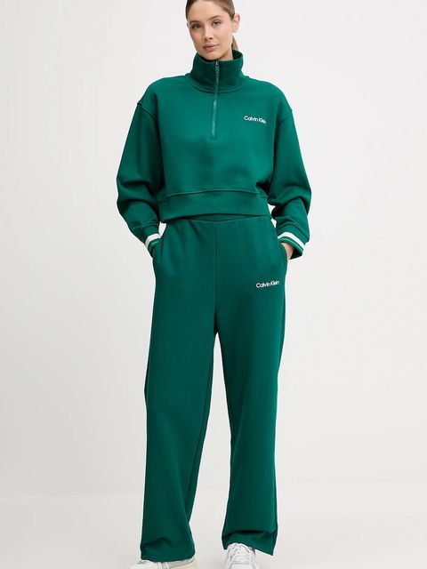 Calvin Klein Performance spodnie dresowe damskie kolor zielony gładkie LVGWF5P627