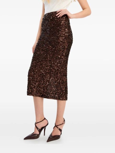 ROTATE BIRGER CHRISTENSEN sequin-embellished midi pencil skirt - Brown