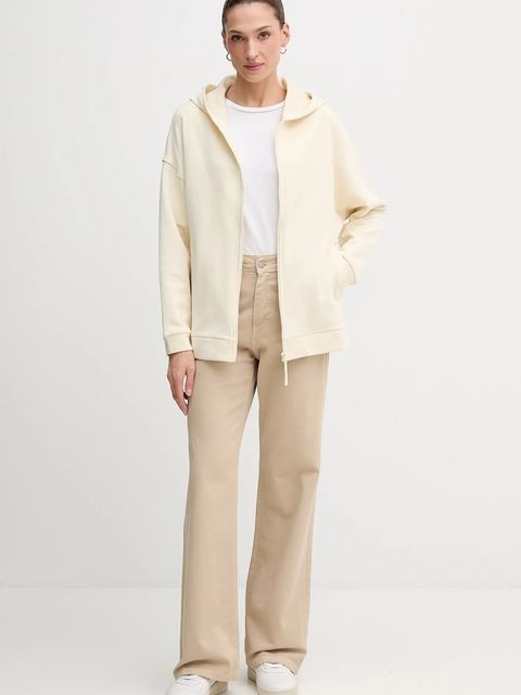 United Colors of Benetton bluza bawełniana damska kolor beżowy z kapturem gładka 3UNID500R