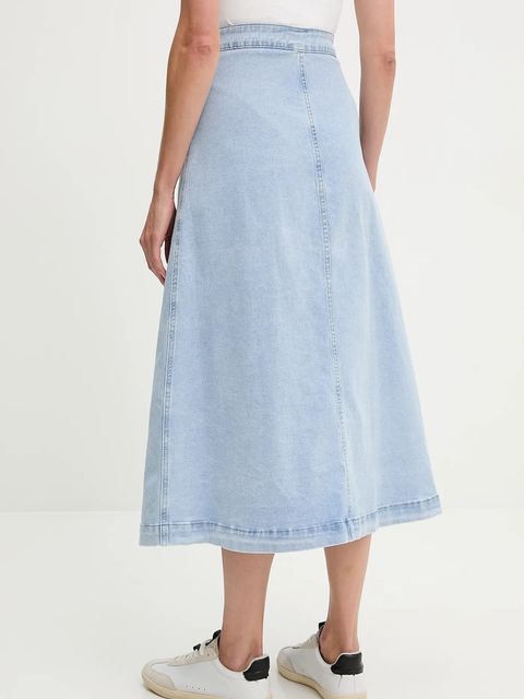 Answear.LAB spódnica jeansowa kolor niebieski midi rozkloszowana