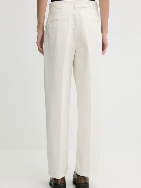 Calvin Klein spodnie damskie kolor beżowy szerokie high waist LV044D664G