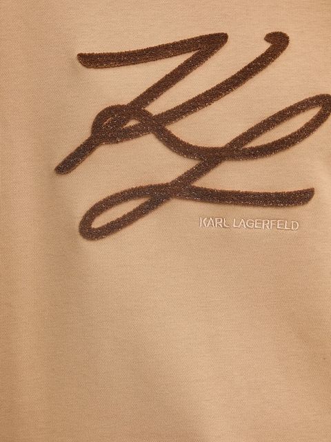 Karl Lagerfeld bluza AUTOGRAPH HOODIE damska kolor beżowy z kapturem z aplikacją A3W20008