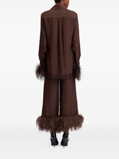 16Arlington Tio feather-trim lace-detail shirt - Brown