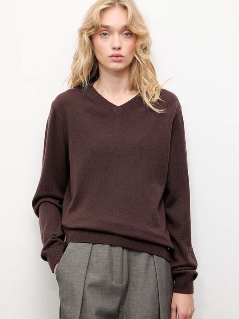 Answear.LAB sweter z wełny merino z szalem damski kolor brązowy lekki