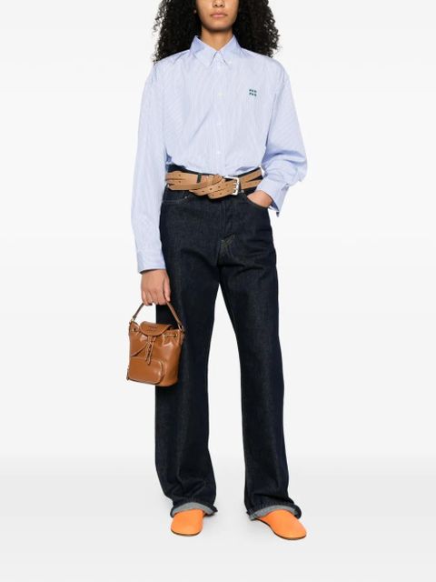 Miu Miu striped logo-embroidered shirt - Blue