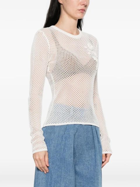 GANNI mesh pointelle long-sleeve T-shirt - White