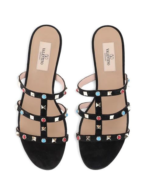 Valentino Garavani Rockstud bead-embellished suede sandals - Black