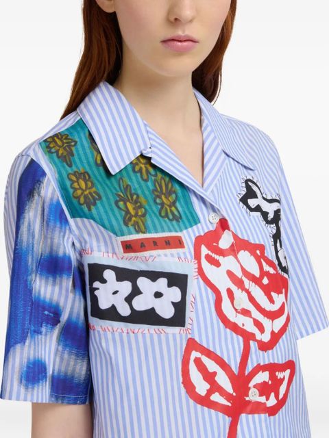 Marni patchwork embroidered short-sleeve shirt - Blue