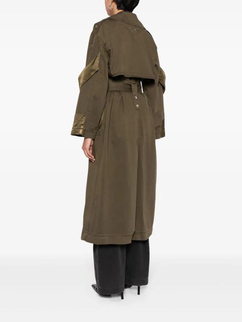 Blumarine panelled belted cotton trench coat - Green