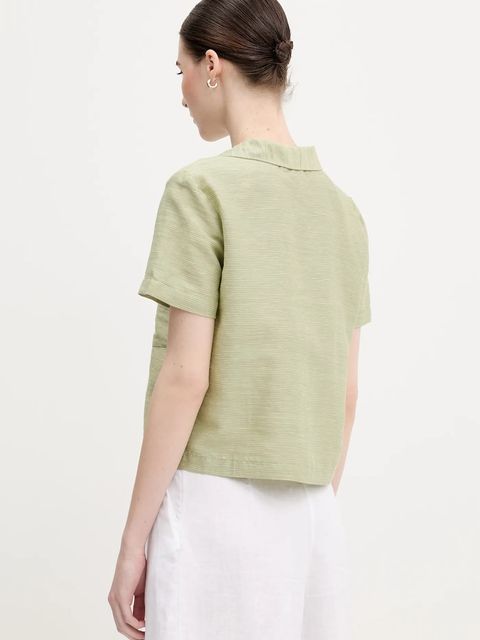 United Colors of Benetton koszula z domieszką lnu damska kolor zielony regular z kołnierzykiem klasycznym 5YPVDQ0BX