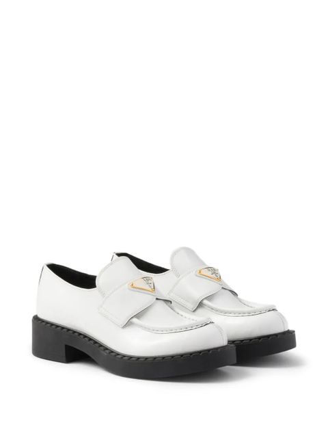 Prada triangle-logo leather loafers - White