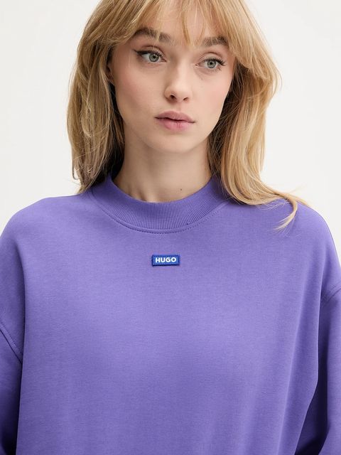 Hugo Blue bluza bawełniana damska kolor fioletowy z aplikacją 50534344