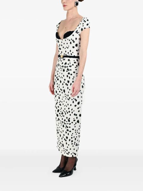 Rowen Rose dalmatian-pattern bra-detail belt dress - White