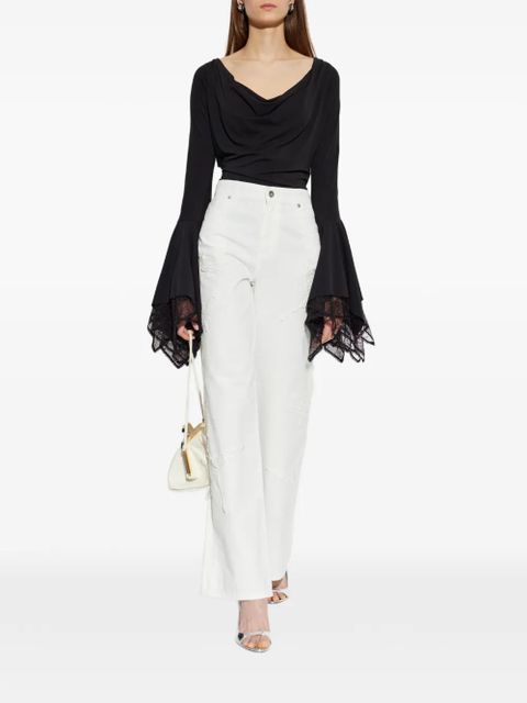 Blumarine lace-trimmed bell-sleeve bodysuit - Black