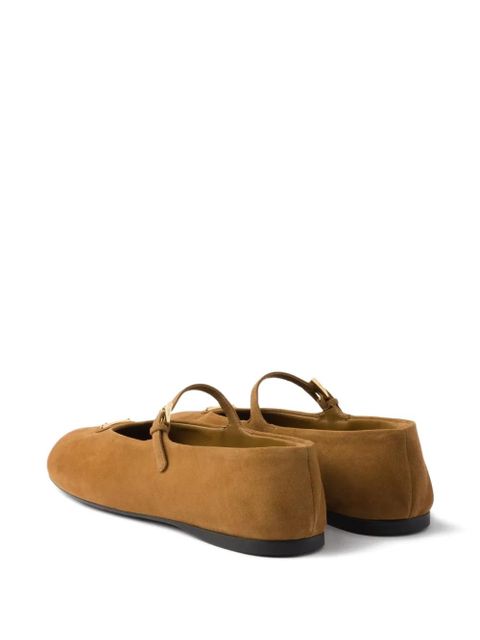 Prada buckle strap suede ballerinas - Brown