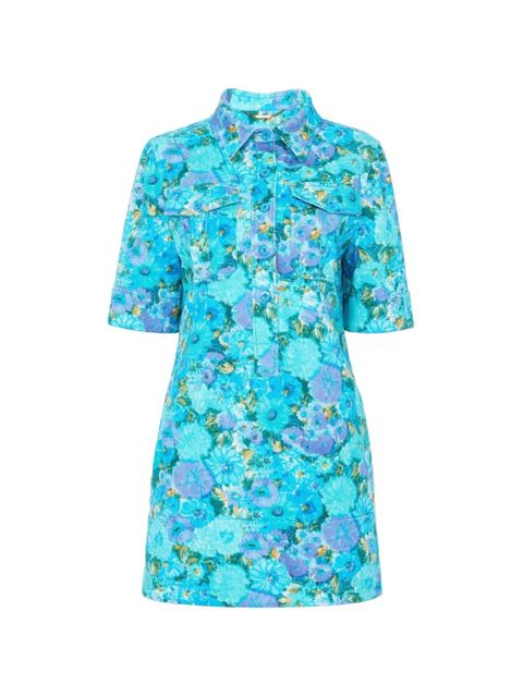 Chloé floral-patch polo-collar mini cotton dress - Blue - zdjęcie produktu nr 1