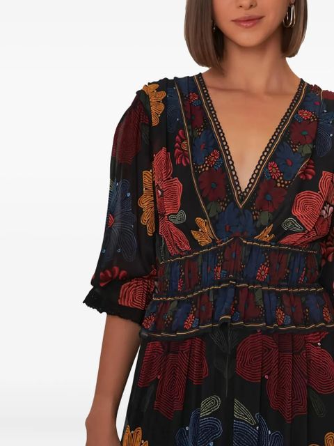 FARM Rio floral tiered maxi dress - Black