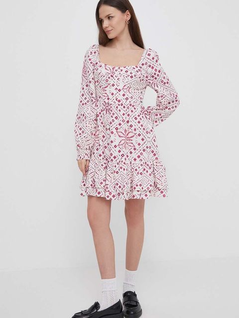 Pepe Jeans sukienka z domieszką lnu DOXA kolor różowy mini rozkloszowana PL953498 - zdjęcie produktu nr 2