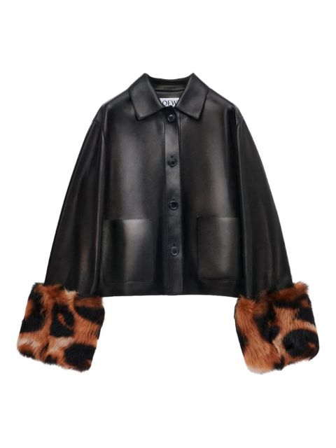 LOEWE fur-trim leather jacket - Black