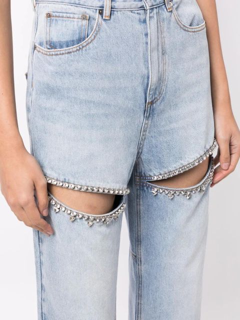 AREA crystal-embellished straight-leg jeans - Blue