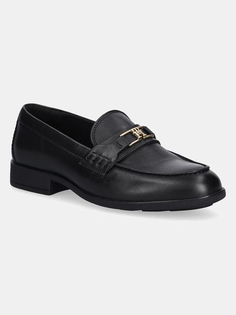 Tommy Hilfiger mokasyny skórzane TH LOGO LEATHER LOAFER damskie kolor czarny na płaskim obcasie FW0FW08705 - zdjęcie produktu nr 1