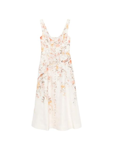 ZIMMERMANN Luna buttoned floral picnic midi dress - Neutrals - zdjęcie produktu nr 1